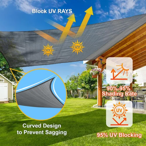 Miniatura 4 de SUNLAX Toldo tipo vela, forma de rectángulo, protección ultravioleta, permeable, para exteriores y patio trasero (hacemos tamaño personalizable)