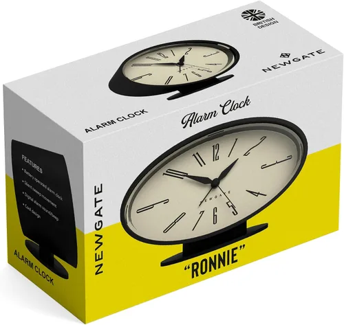 Miniatura 7 de NEWGATE® Ronnie - Reloj despertador, diseño retro ovalado, acabado de goma suave negro, ideal para mesita de noche, escritorio o estante, accesorio