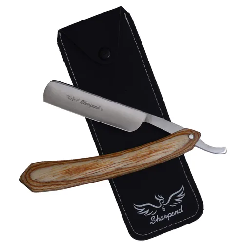 Cuchillo profesional de peluquero afilado de borde recto para hombre, afeitado de garganta, mango de madera vintage, mango clásico de salón - listo