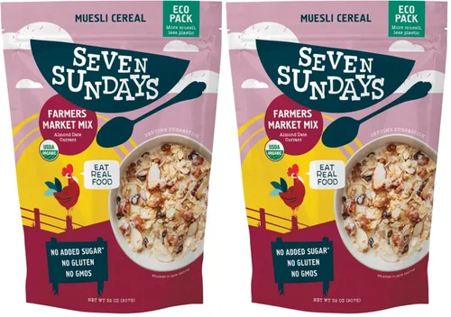 Miniatura 8 de Seven Sundays Muesli Orgánico de Cereales, Almendra Fecha Grosella del Mercado de Granjeros, Bolsa de 32 Oz (Paquete de 4), Sin Gluten, 0g de Azúcar