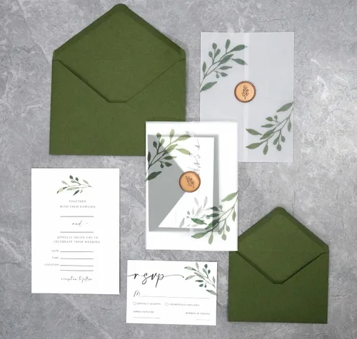 Juego de 30 Invitaciones de Boda con Sobres y Tarjetas RSVP, Invitaciones de Boda con Plantas, Incluye Invitación Rellenable de 5 x 7 Pulgadas,