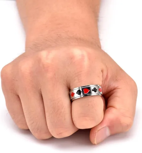Miniatura 3 de Anillos giratorios giratorios chapados en oro de 18 quilates con circonita cúbica para mujeres y hombres 0.315 in de acero inoxidable