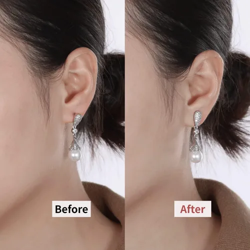 Miniatura 3 de Pendiente trasero para orejas caídas, pendientes de silicona de oro de 18 quilates para aretes pesados, soporte de goma plana para aretes de soporte