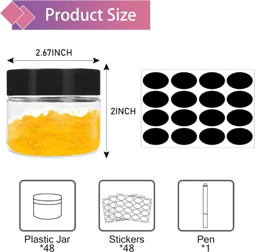 Miniatura 2 de SLifeJars Tarros de plástico de 4 onzas, 48 frascos redondos transparentes de boca ancha con tapas negras, tarro de limo vacío, recargable