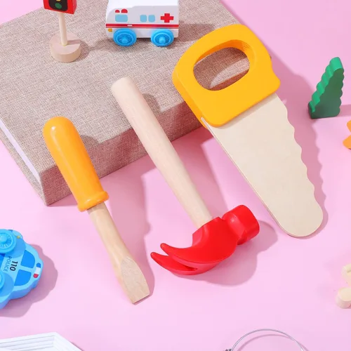 Miniatura 7 de jojofuny 1 juego de martillo de madera, herramienta de simulación de simulación, martillo de juguete para niños, herramienta de madera para niños