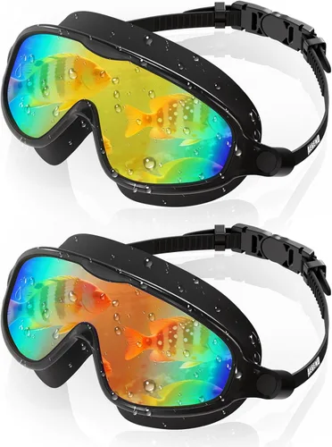 Miniatura 10 de Aegend Gafas de natación para adultos y jóvenes, paquete de 2 gafas de natación antivaho anti-UV para hombres y mujeres Blanco & negro
