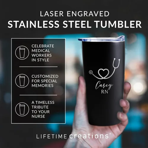 Miniatura 3 de Lifetime Creations Taza de acero inoxidable personalizada grabada con tapa para enfermera de 590 ml (blanca) - Regalo personalizado para enfermera