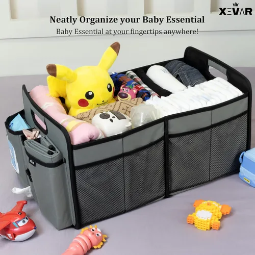 Miniatura 7 de Organizador de pañales para bebé con cambiador, organizador portátil de coche para artículos esenciales para recién nacidos, pañales y toallitas
