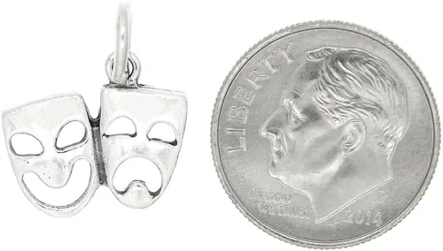 Miniatura 2 de Abalorio de máscara de tragedia y comedia de teatro dramático oxidado de plata esterlina, Plata esterlina