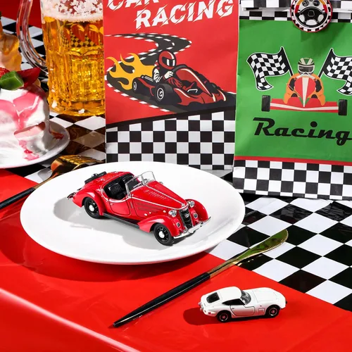 Miniatura 4 de Irenare 2 hojas de suministros para fiesta de cumpleaños de autos, decoraciones de fiesta de carreras, mantel de carretera, tapete de pista