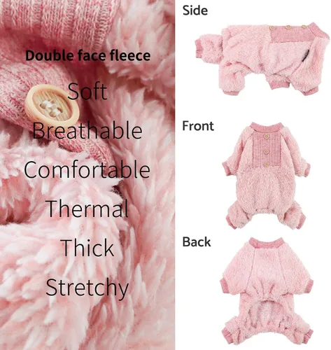 Miniatura 5 de Fitwarm Pijama mullido para perros, ropa de invierno para perros pequeños y niñas, mameluco para mascotas con pies, atuendo para gatos, rosa