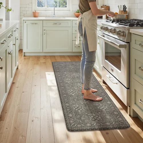 Miniatura 45 de KIMODE Alfombra de Cocina Antifatiga 2 Piezas, Alfombras de Cocina Antideslizantes e Impermeables, Alfombra de Cocina de Estilo Rústico en Gris