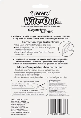 Miniatura 4 de BIC Wite-Out - Cinta correctora exacta (4 unidades) y cinta correctora pequeña (2 unidades)