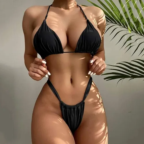 Miniatura 6 de Bikini Sets for Women Halterneck O Ring Two Piece Swimsuits String High Waisted Bottom Sexy Swimwear Bathing Suits