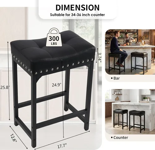Miniatura 3 de Juego de 2 taburetes de bar de altura de mostrador para isla de cocina, taburetes de bar negros de 24 pulgadas, taburetes de bar sin espalda