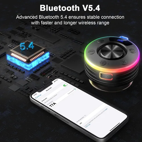 Miniatura 6 de Altavoz Bluetooth, altavoz de ducha portátil con gancho, altavoces Bluetooth impermeables IPX7 con ventosa, pantalla digital/de tiempo, sonido