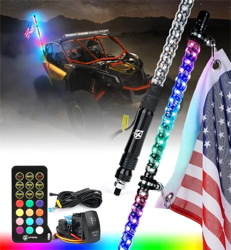 Xprite Luces LED de Látigo Espiral de 91 cm RGB, Luces de Látigo Bailarinas de 360° con Cambio de Colores con Control Remoto y Bandera para Jeep