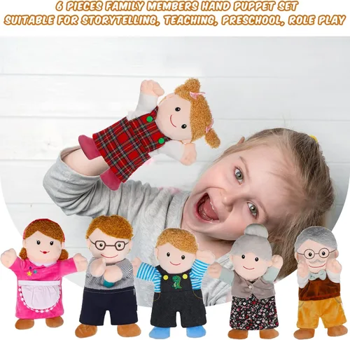Miniatura 6 de Civaner Juego de marionetas de mano de 6 piezas de 11.8 pulgadas para miembros de la familia, marionetas de teatro, madre, padre, hijo, hija