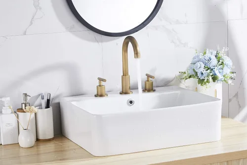 Miniatura 7 de Grifo de baño de 2 manijas 3 agujeros 360 caño giratorio latón antiguo grifo de fregadero de baño con drenaje desplegable Latón envejecido.