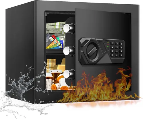 Miniatura 12 de Caja de seguridad grande de 3.3 pies cúbicos para uso doméstico a prueba de fuego y agua, caja de seguridad digital con llave y combinación, cajas