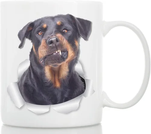 Divertida taza de café Rottweiler – Taza de café de cerámica para perros – Regalo perfecto para los amantes de los perros – Bonita decoración del
