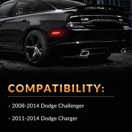 Miniatura 2 de Luces LED de señalización lateral para parachoques trasero rojo para 2008-2014 Dodge Challenger y 2011-2014 Charger con lente ahumada, 2 piezas