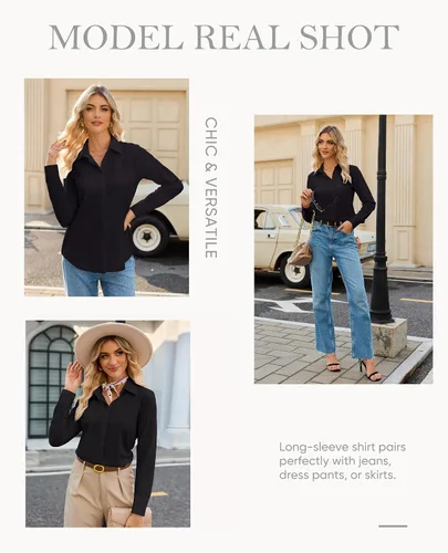 Miniatura 6 de siliteelon Womens Button Down Shirt Stretch Dress Shirt Collared Long Sleeve Hidden-Button Work Shirt Wrinkle-Free Blouse