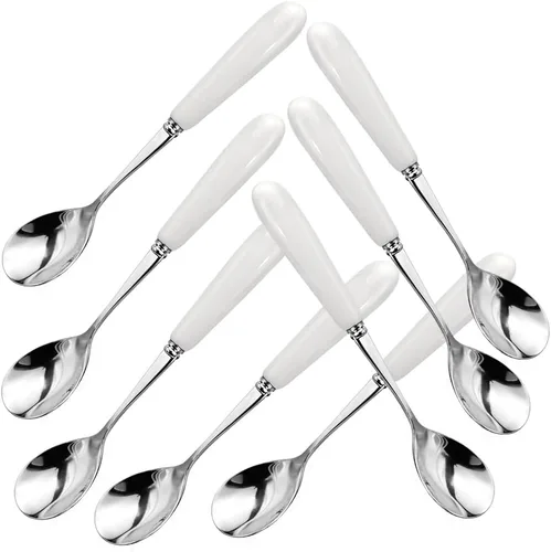 Miniatura 12 de 2 cucharaditas de acero inoxidable con mango de cerámica blanca (SUS304) de 5.5 pulgadas