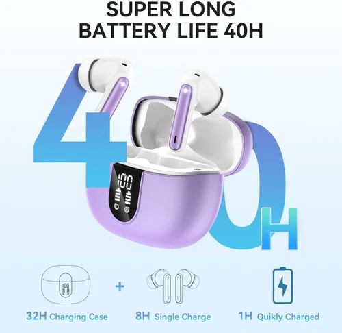 Miniatura 2 de Auriculares inalámbricos, auriculares Bluetooth 5.3, 40 horas de reproducción, estéreo de graves profundos, pantalla de alimentación LED