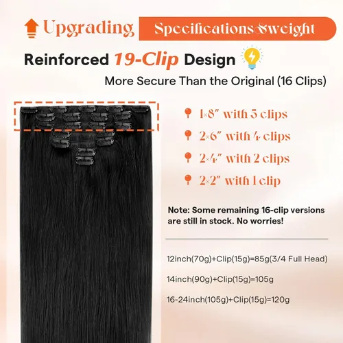 Miniatura 2 de Sunny Hair - Extensiones de clip de cabello humano lacio - color negro (Off Black) - 24 pulgadas, 7 unidades, 4.23 onzas