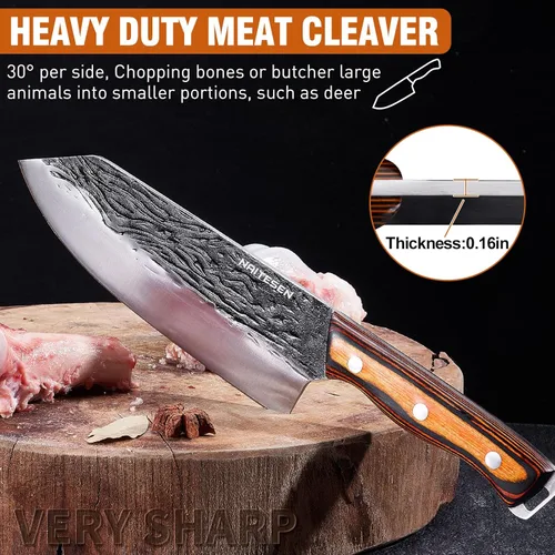 Miniatura 2 de Naitesen 4 piezas de cuchillo de carnicero forjado a mano y cuchillo de cocina 2 en 1, juego de cuchillo de chef serbio resistente para carne