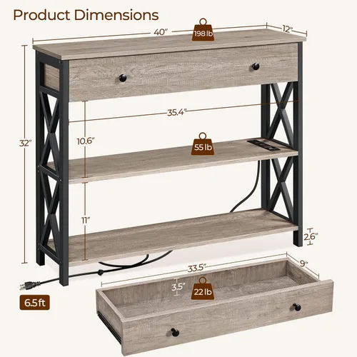 Miniatura 3 de Yaheetech Soporte de TV con tomas de corriente, centro de entretenimiento con cajón, mesa consola multimedia para TV de hasta 45 pulgadas con Gris