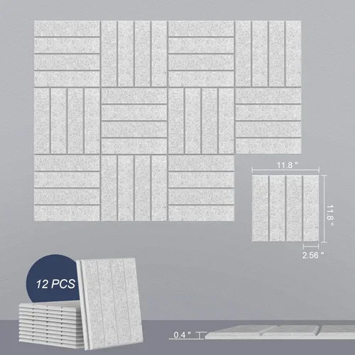 Miniatura 2 de UMIACOUSTICS 12 PCS Paneles Acústicos, 11.8" x 11.8" x 0.4" Paneles de Pared Absorbentes de Sonido para Oficina, Estudio, Cine en Casa, Gris Plateado