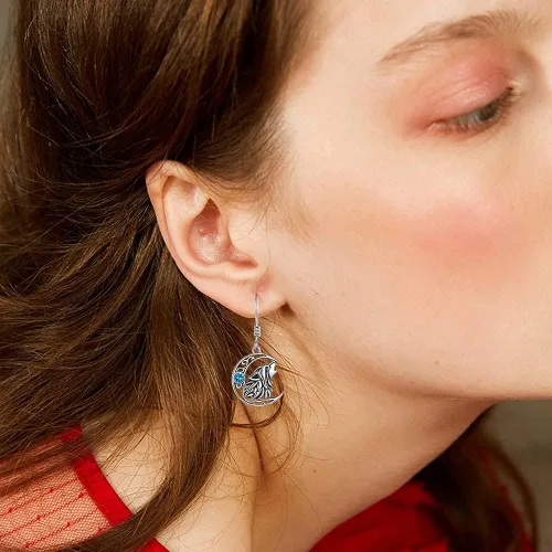 Miniatura 29 de POPKIMI Bonitos aretes colgantes de animales, joyería de animales, regalos de cumpleaños y Navidad para mujeres, aretes de ópalo de cristal de plata