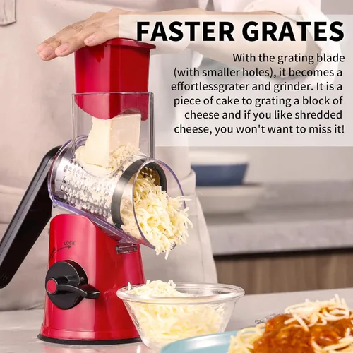 Miniatura 3 de Rallador rotativo de queso, 3 en 1 triturador de queso, rotativo con asa, trituradora de mandolina vegetal para verduras, queso, nueces