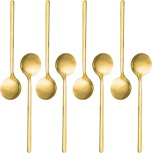 findTop - Juego de 8 cucharas de café expreso de acero inoxidable chapadas en oro, mini cucharaditas para café, azúcar, postre, pastel, helado, sopa