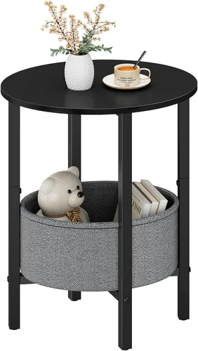 Miniatura 12 de Vagusicc Mesa auxiliar, mesa auxiliar redonda con cesta de tela, para sala de estar, dormitorio, oficina, Begie