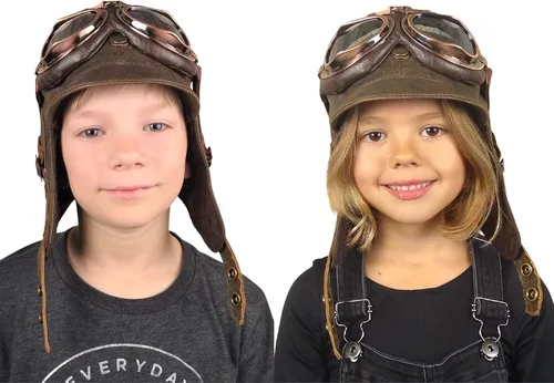 Miniatura 2 de Sombrero de aviador para niños cuero marrón real disfraz casco volador de piloto sombrero steampunk para niños