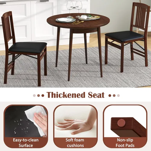Miniatura 6 de POWERSTONE Juego de 2 sillas de comedor plegables que ahorran espacio, sillas de cocina plegables con asiento acolchado, respaldo de rejillas, marco