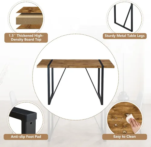 Miniatura 4 de Juego de mesa de comedor UELKS para 4, juego de mesa de cena para 4, mesa de cocina de 55'' y sillas de gamuza con tela de napa, juego de 4, juego