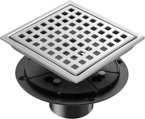 Miniatura 8 de Drenaje cuadrado de 4 pulgadas con brida, rejilla de patrón cuadrado extraíble, acero inoxidable SUS 304 de grado alimenticio, oro cepillado