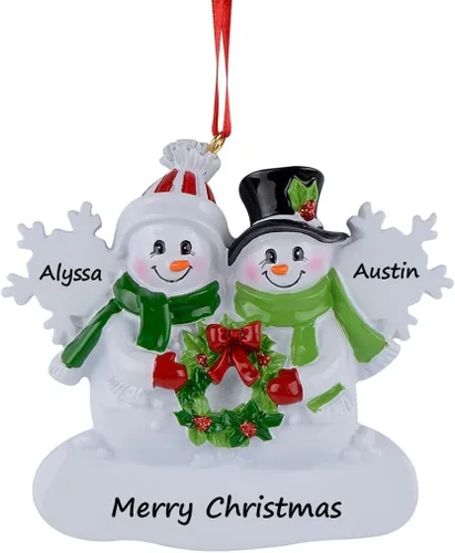 Adorno de Navidad personalizado para familia de 2 muñecos de nieve, adorno familiar de copo de nieve de resina, decoración de árbol de Navidad,