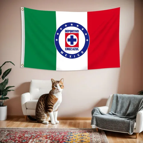 Miniatura 5 de Cruz Azul - Bandera tricolor de México Futbol Club, A.C. Bandera de 3 x 5 pies de doble cara Bandera de fútbol La Maquina Celeste resistente