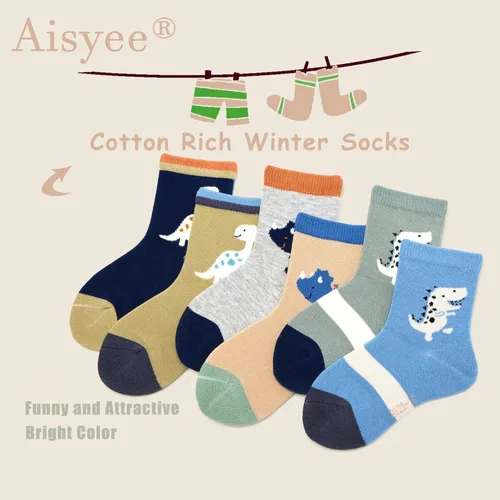 Miniatura 32 de Aisyee Calcetines de algodón para niños, calcetines sin costuras para niños, calcetines coloridos de cuarto de punto, paquete de 6