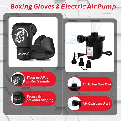 Miniatura 6 de Saco de boxeo de pie para adultos y adolescentes, saco de boxeo independiente de 70 pulgadas con guantes de boxeo y bomba de aire eléctrica