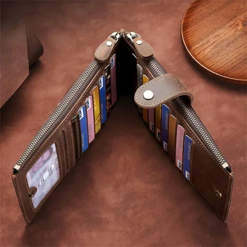 Miniatura 3 de Bolso de mano grande y largo de cuero para hombre, tarjetero, chequera, organizador múltiple con cremallera