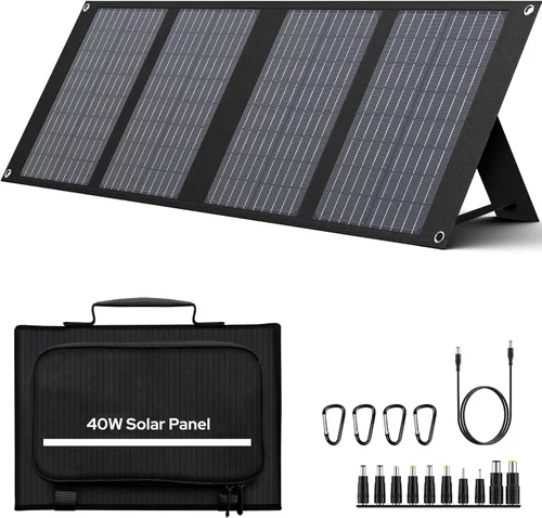 Panel Solar de 40W EnginStar Panel Solar Plegable de 40 Vatios para Estación de Energía Portátil con Puerto USB QC3.0 para Teléfono Laptop Salida DC