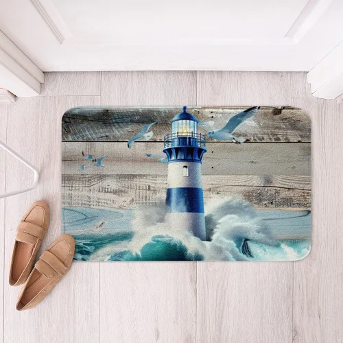 Miniatura 3 de Erosebridal Lighthouse - Juego de alfombras de baño, alfombra de baño náutica con olas del océano y mar, alfombra de baño verde azulado marino