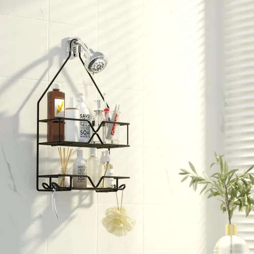 Miniatura 6 de TreeLen Organizador de ducha colgante estante de ducha sobre cabezal de ducha negro, colgador de baño para champú, navaja y jabón