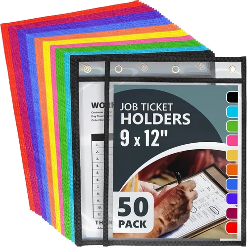 Miniatura 11 de Paquete de 5 portadores de boletos de trabajo de 9 x 12 pulgadas - Fundas de plástico para órdenes de trabajo para documentos - Portadores